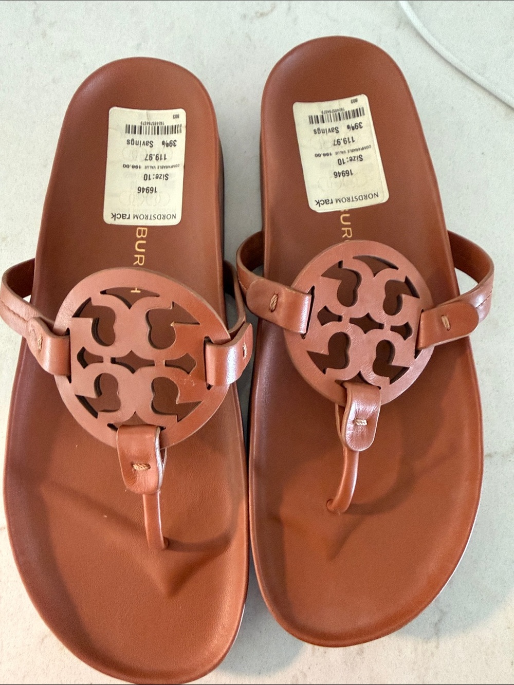 Tory Burch Leather Logo Thong Sandals in Rust - Picture 4 of 6